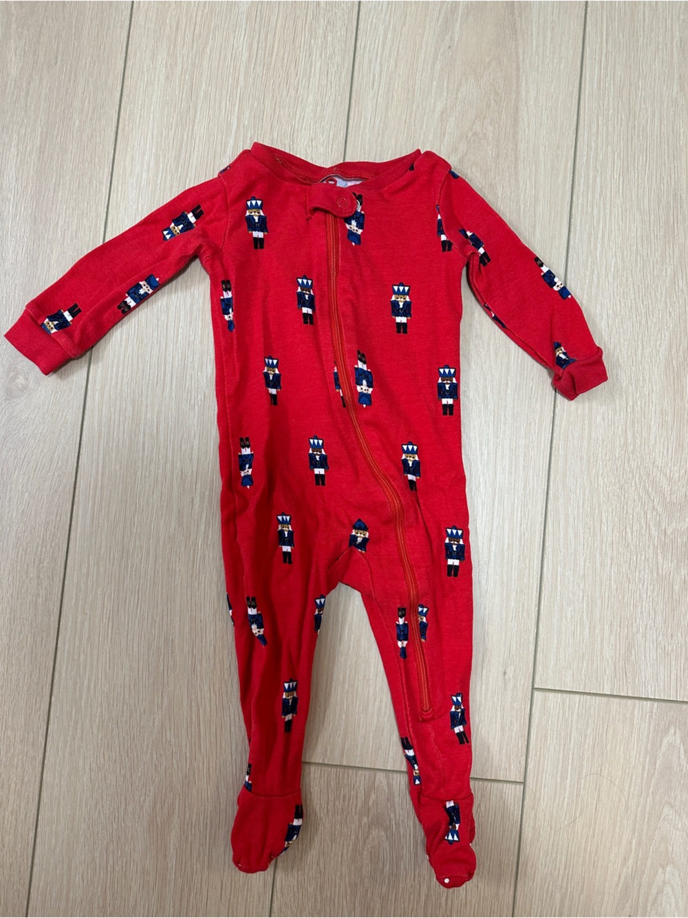 Janie and Jack Baby Red One-Piece Pajamas with Nutcracker Print. Worn Once